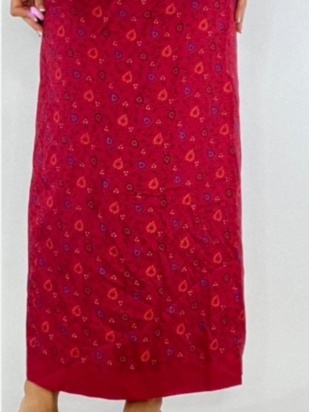 Vintage Express 100% Silk Floral Red Wrap Maxi Skirt Size 6 - Picture 2 of 15